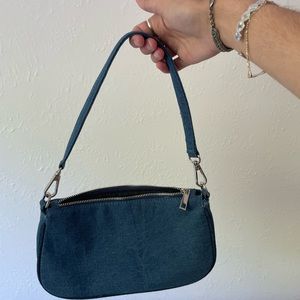 zara denim baguette bag